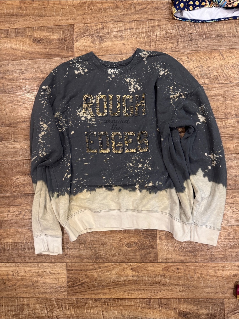 Bleach-Splatter 'Rough Around the Edges' Sweatshirt in Grey and Cream